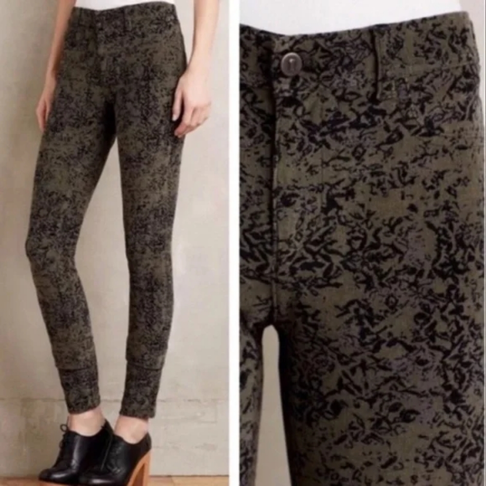 Anthropologie Pilcro and the Letterpress SERIF Green Pattern Corduroy Pants 25